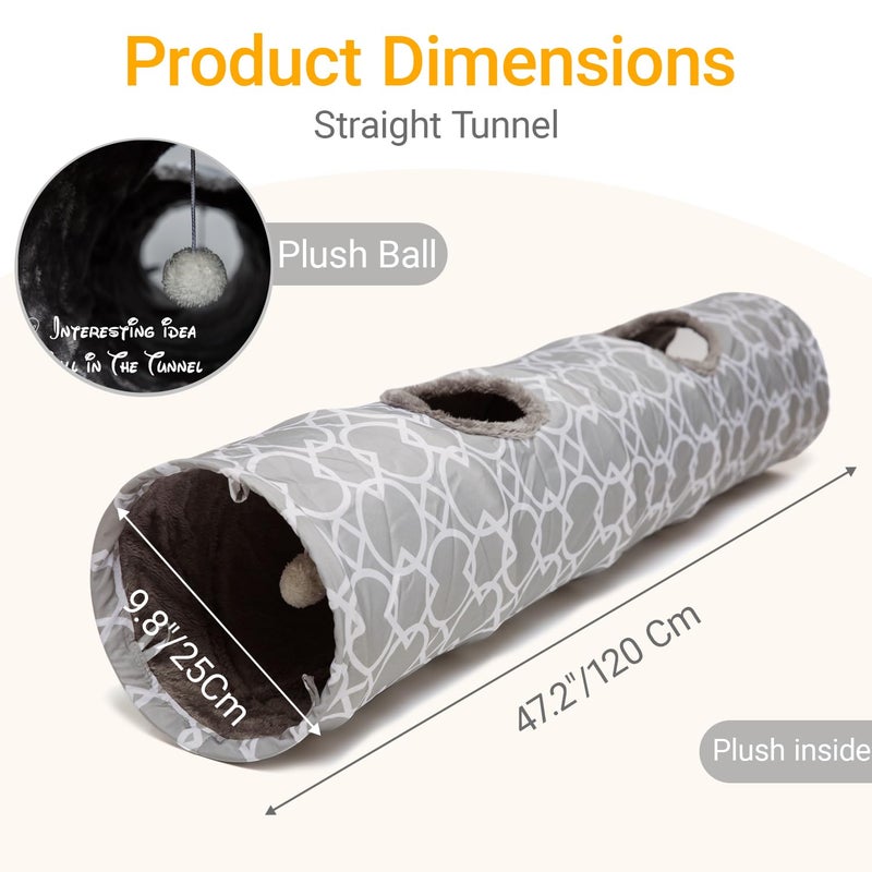 LUCKITTY Geometric Straight Cat Tunnel with Plush Inside,Cats Toys Collapsible Tunnel Tube with Balls, for Rabbits, Kittens, Ferrets,Puppy, Diameter 9.8 Inch - Image 4